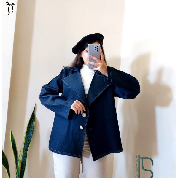 کت جین بیسیک سرمه‌ای | کلاسیک و فری‌سایز مزون صبا فرشباف 🍂