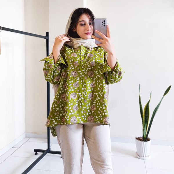 شومیز باتیک نخی میخک | پارچه باتیک هندی | دوخت سفارشی مزون صبا فرشباف بنام